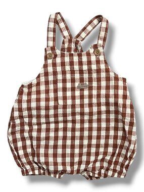 Souris Mini Gingham Checkered Seersucker Ropmer, Size 6-9M